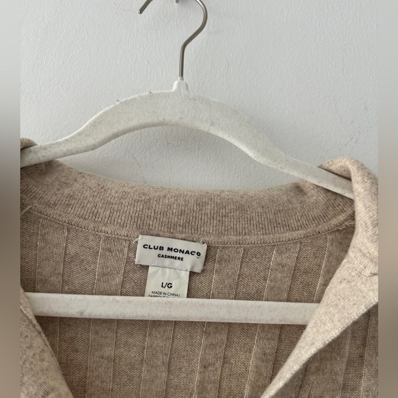 CLUB MONACO Tan Cashmere Ribbed Polo Dress L - Picture 3 of 7